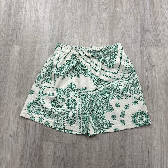 Bravest Studios Paisley Shorts Men’s Medium Green Cream Mesh Workout Lifting - Picture 1 of 13